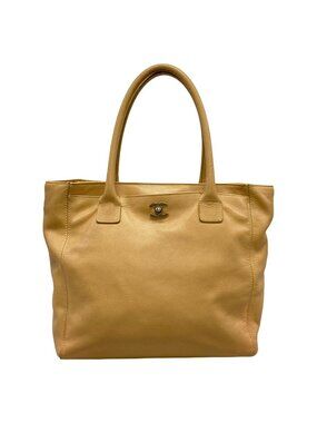 Chanel Tote Bag Executive Line Beige Vintage Gold Leather